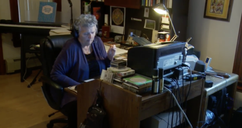 Joan at computer