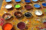 Paints arranged on an easel
