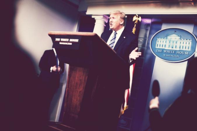 President Donald Trump speaks during the daily coronavirus disease outbreak task force briefing at the White House in Washington April 21.
